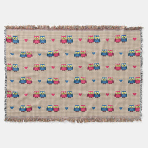 Checked pattern with love owls throw blanket