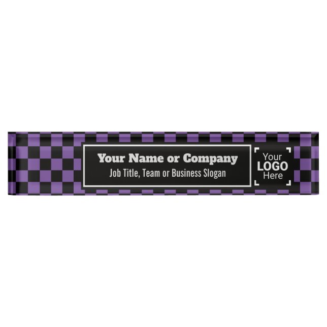 Checked Purple & Black - Modern Business Style Nameplate (Front)