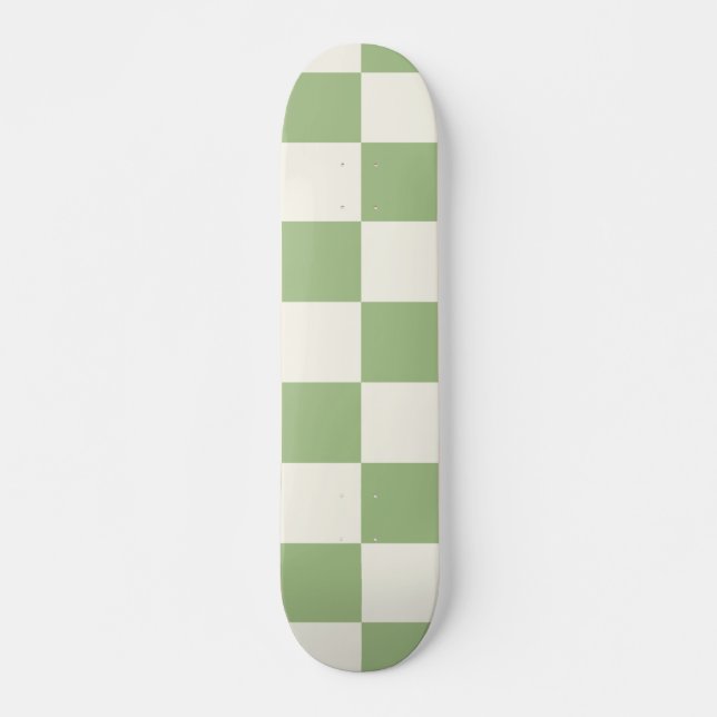 Checked Sage and Cream Pattern Skateboard (Front)