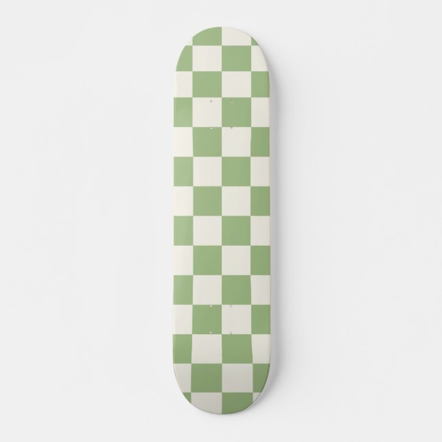 Checked Sage and Cream Pattern Skateboard (Front)