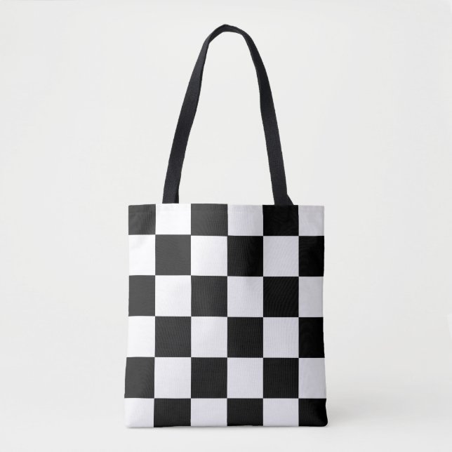 Checked Squares Black White Colourful Art Tote (Front)