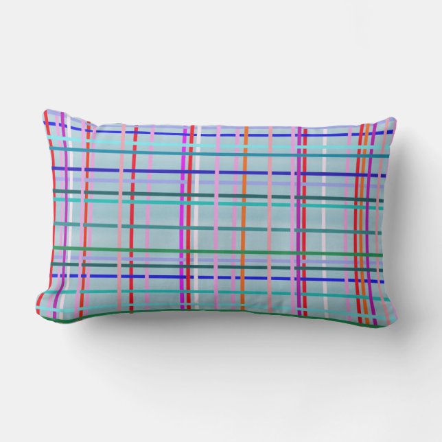 checked stripes pattern multicolor blue lumbar cushion (Front)