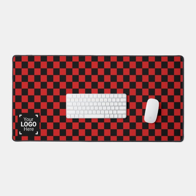 Checked True Red / Black with Your Business Logo Desk Mat (Keyboard & Mouse)
