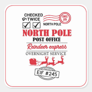 Checked Twice North Pole Post Office Square Sticker
