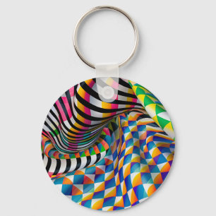 Checker Board & Stripe Digital Art Key Ring