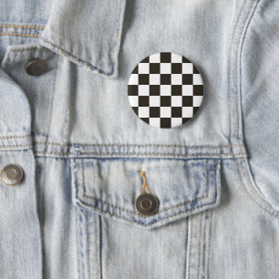 Checker Flag (Black and White) (Checker Pattern) 6 Cm Round Badge