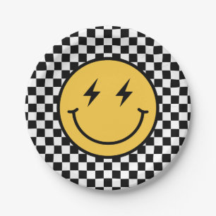 Checker Happy Face Birthday Paper Plate