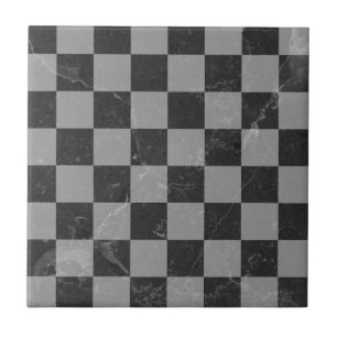 Checkerboard Black and Grey Squares Ceramic Tile