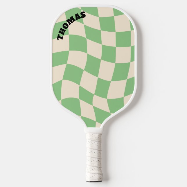 Checkerboard Groovy Retro Customizable Name Pickleball Paddle (Front)