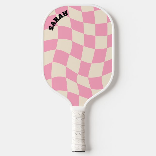 Checkerboard Groovy Retro Customizable Name Pickleball Paddle (Front)
