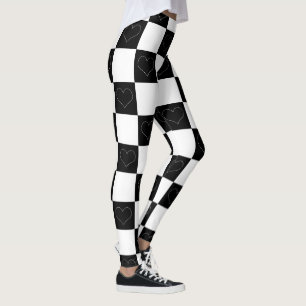 Checkerboard Hearts in Black and White Leggings