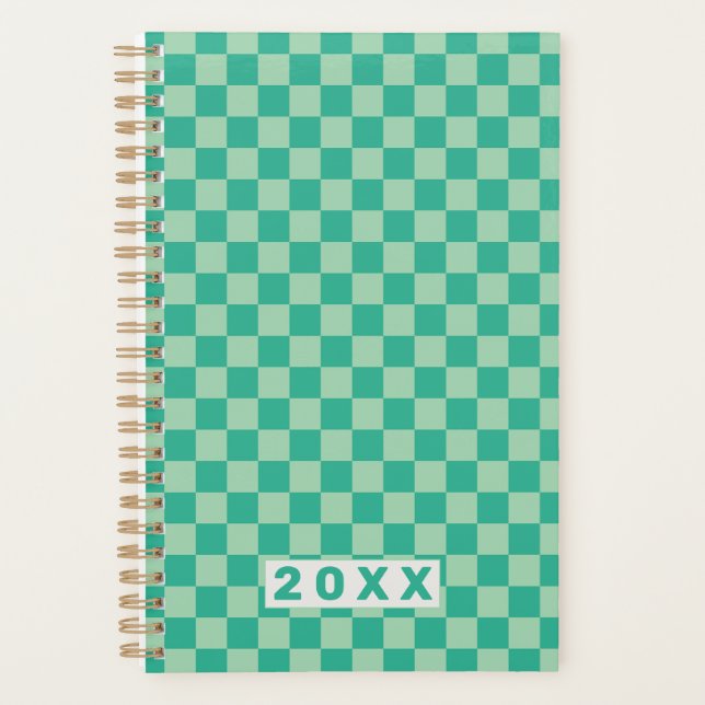 Checkerboard Jungle Green Retro Pattern 2026  Planner (Front)