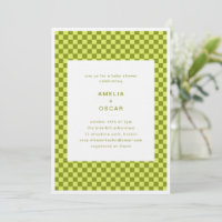 Checkerboard Lime Olive Retro Couples Baby Shower