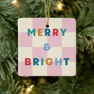 Checkerboard Merry & Bright Christmas Ornament