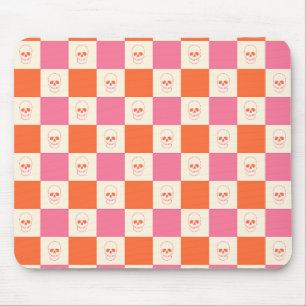 Checkerboard Skulls in Pink, Orange, & Cream Mouse Pad