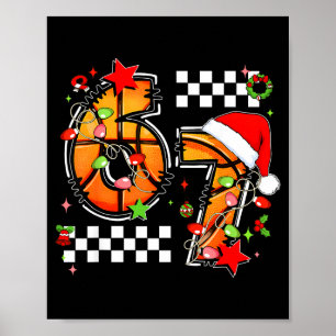 Checkered 67 Basketball Santa Hat Christmas Six Se Poster
