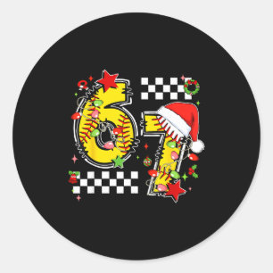 Checkered 67 Softball Santa Hat Christmas Six Seve Classic Round Sticker
