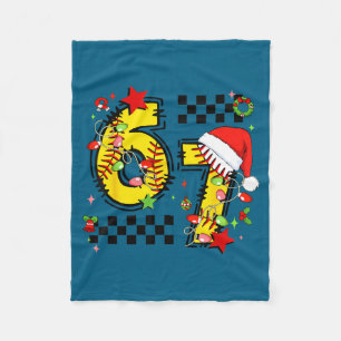 Checkered 67 Softball Santa Hat Christmas Six Seve Fleece Blanket