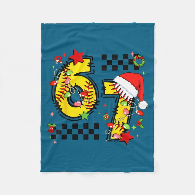 Checkered 67 Softball Santa Hat Christmas Six Seve Fleece Blanket (Front)