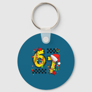 Checkered 67 Softball Santa Hat Christmas Six Seve Key Ring