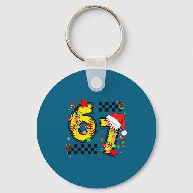 Checkered 67 Softball Santa Hat Christmas Six Seve Key Ring (Front)