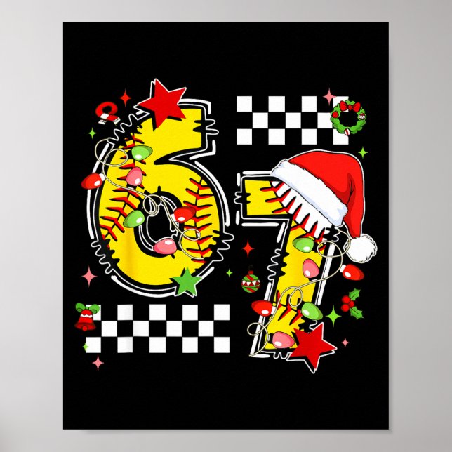 Checkered 67 Softball Santa Hat Christmas Six Seve Poster (Front)