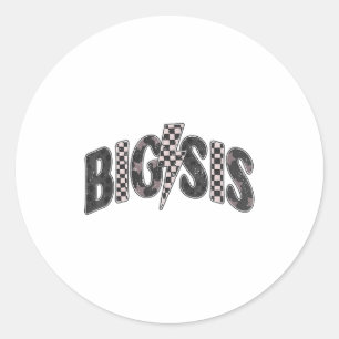 Checkered big sis new sister announcement lightnin classic round sticker