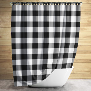 Checkered Black And White Gingham Pattern Shower Curtain