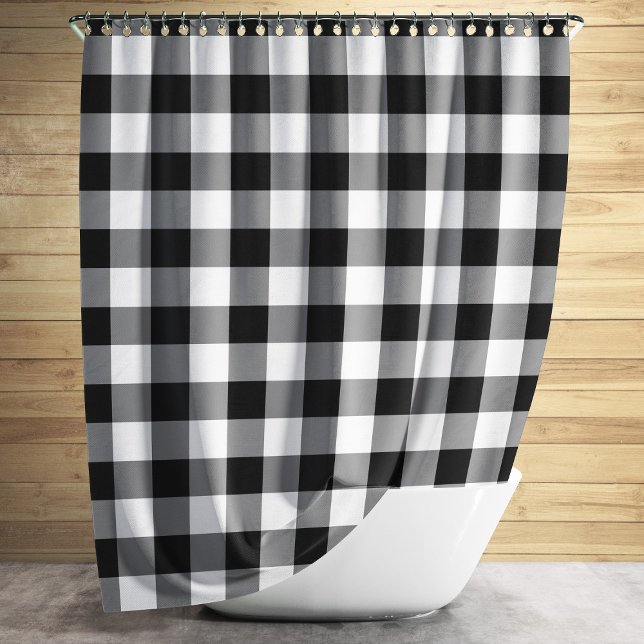Checkered Black And White Gingham Pattern Shower Curtain (Classic Black And White Plaid Gingham Shower Curtain)