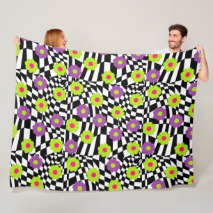 Checkered Blanket With Lime and Purple Flowers
