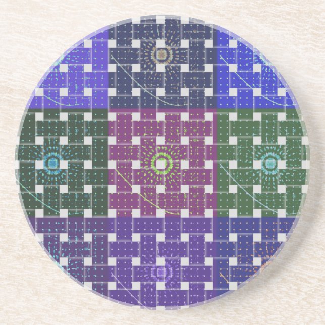 Checkered Blue and Purple Art Print Coaster (Front)