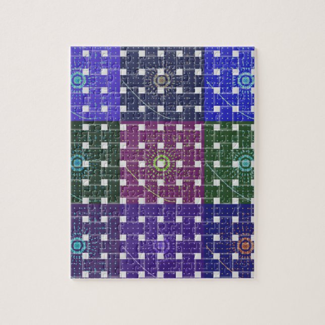 Checkered Blue and Purple Art Print Jigsaw Puzzle (Vertical)