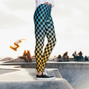 Checkered Blue and Yellow Sunset Leggings