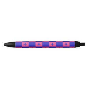 Checkered Blue & Pink Tile With Sparkles Pattern Black Ink Pen