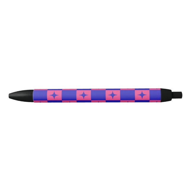 Checkered Blue & Pink Tile With Sparkles Pattern Black Ink Pen (Front)