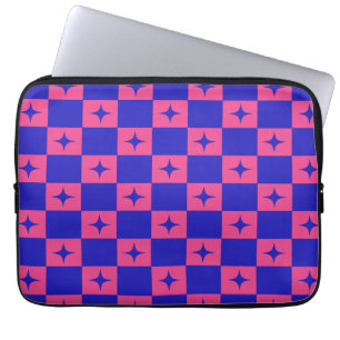 Checkered Blue & Pink Tile With Sparkles Pattern Laptop Sleeve