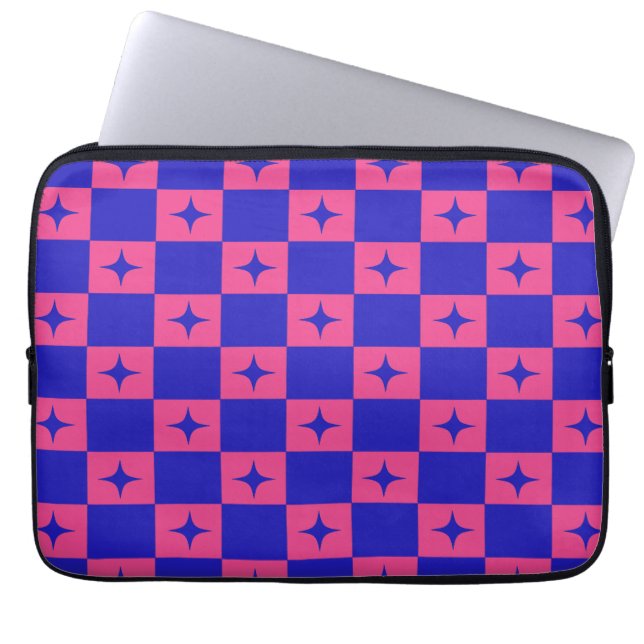 Checkered Blue & Pink Tile With Sparkles Pattern Laptop Sleeve (Front)