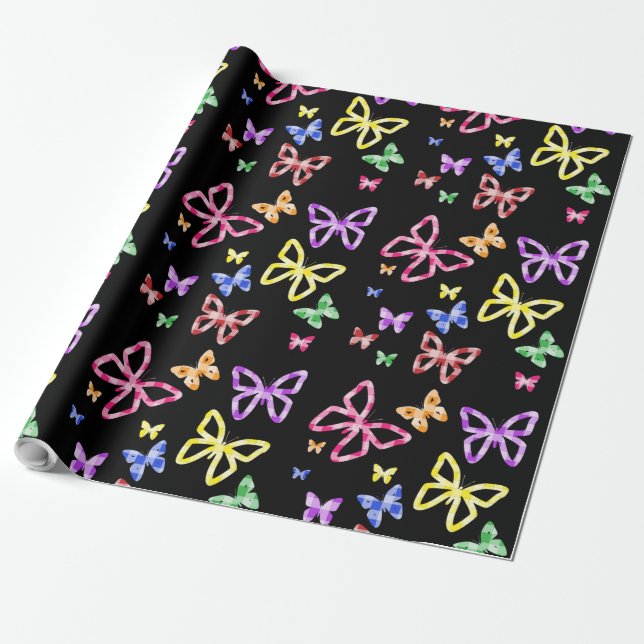 CHECKERED BUTTERFLIES WRAPPING PAPER (Unrolled)