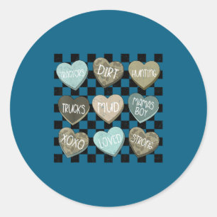 Checkered Camo Conversation Hearts Valentine's Day Classic Round Sticker