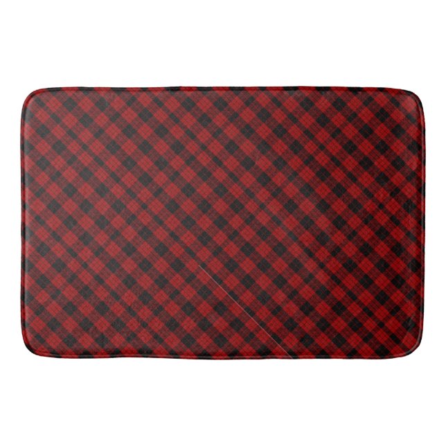 Checkered Christmas Red Buffalo Plaid Bath Mat (Front)