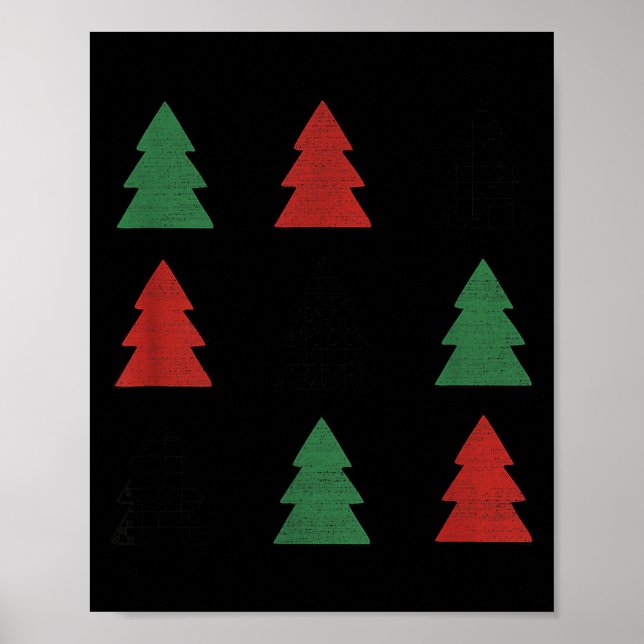 Checkered Christmas Tree Graphic Crewneck Swea Fun Poster (Front)