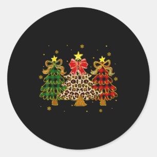 Checkered Christmas Trees Red Green Plaid Leopard  Classic Round Sticker