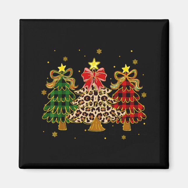 Checkered Christmas Trees Red Green Plaid Leopard  Magnet (Front)