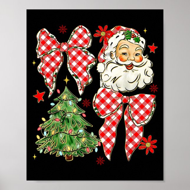 Checkered Coquette Bow Santa Claus Christmas Holid Poster (Front)