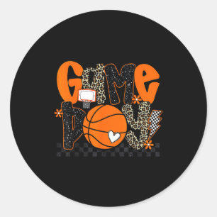 Checkered Game Day Basketball Srts Lover Men Women Classic Round Sticker