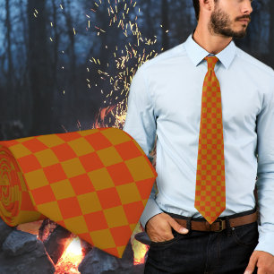 Checkered Gold Orange Fall Colors Tie