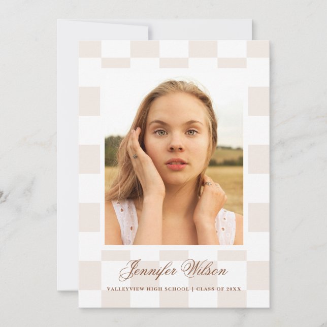Checkered Grad graduation announcement (Front)