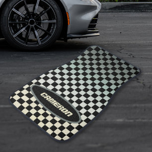 Checkered Gray and White Sunset Car Floor Mat