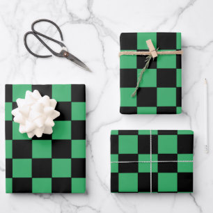 Checkered Green and Black Wrapping Paper Sheet