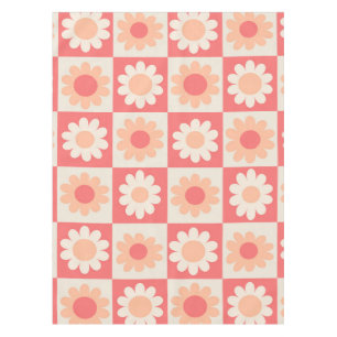 Checkered Groovy  Peach Fuzz Retro Flowers Pattern Tablecloth